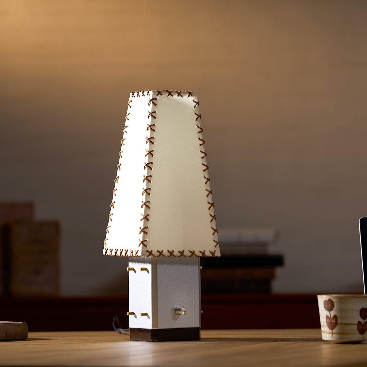 Parchment Table Lamp - Solid Walnut & Silver Iron Base Accent Light