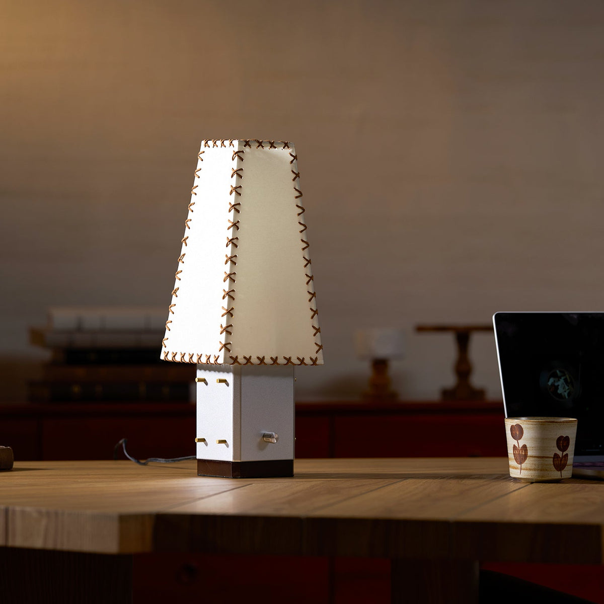 Parchment Table Lamp - Solid Walnut & Silver Iron Base Accent Light