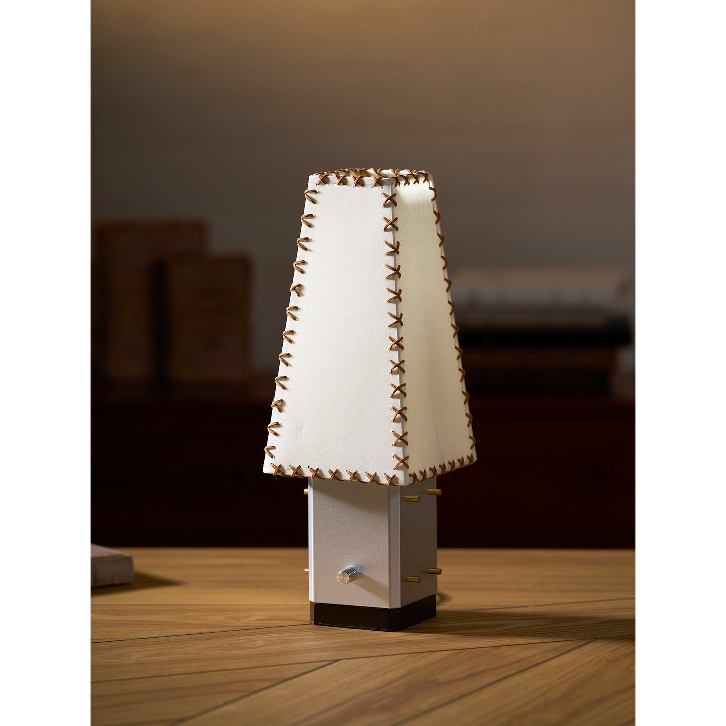 Parchment Table Lamp - Solid Walnut & Silver Iron Base Accent Light