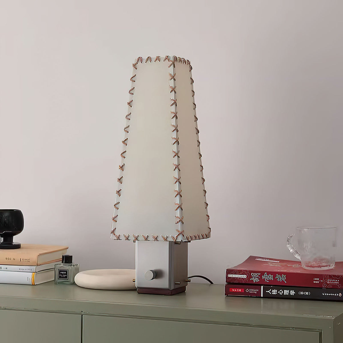 Parchment Table Lamp - Solid Walnut & Silver Iron Base Accent Light