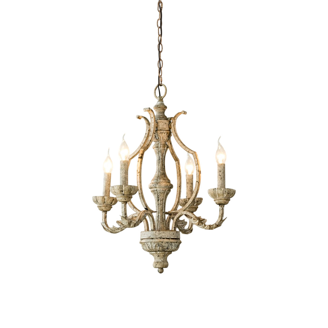Paro Tunkul Wood Pendant Lamp - French Retro 4-Light Chandelier | Distressed Wood & Iron Lighting