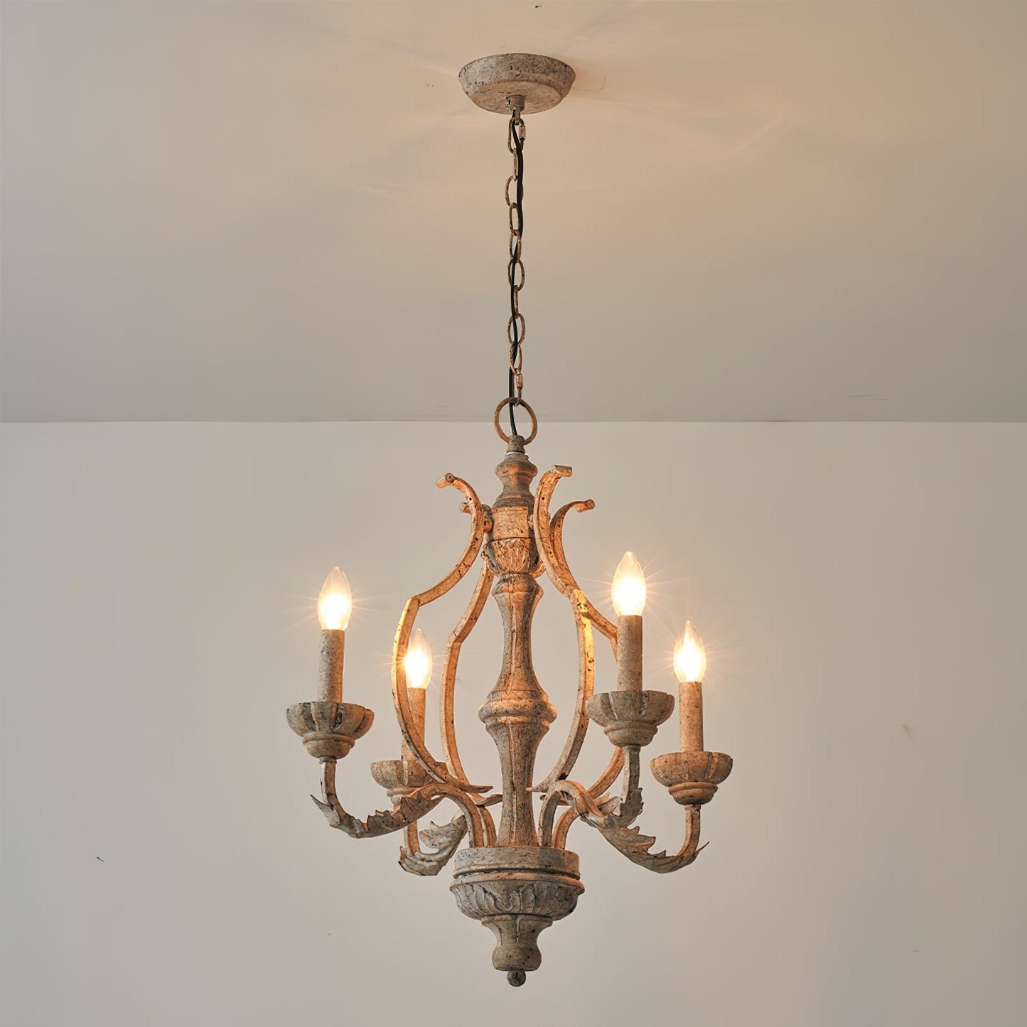 Paro Tunkul Wood Pendant Lamp - French Retro 4-Light Chandelier | Distressed Wood & Iron Lighting