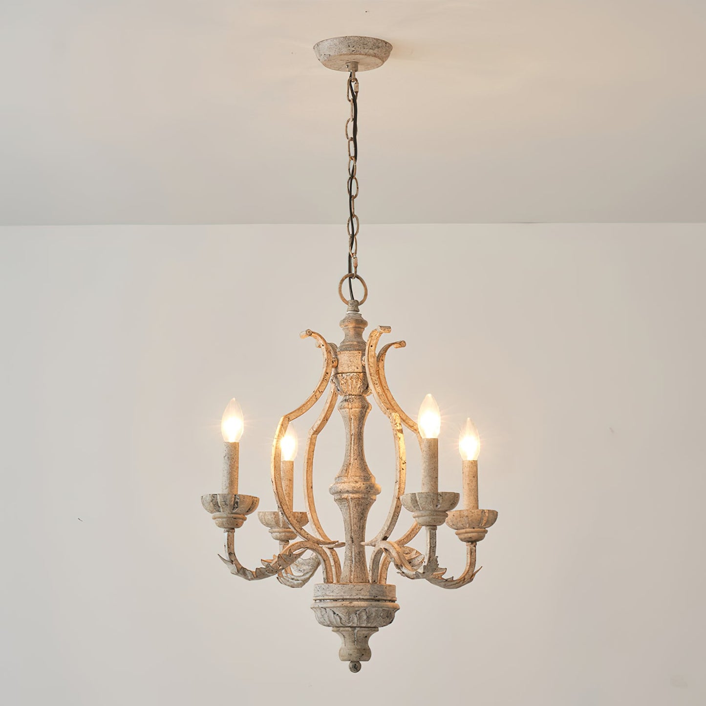 Paro Tunkul Wood Pendant Lamp - French Retro 4-Light Chandelier | Distressed Wood & Iron Lighting