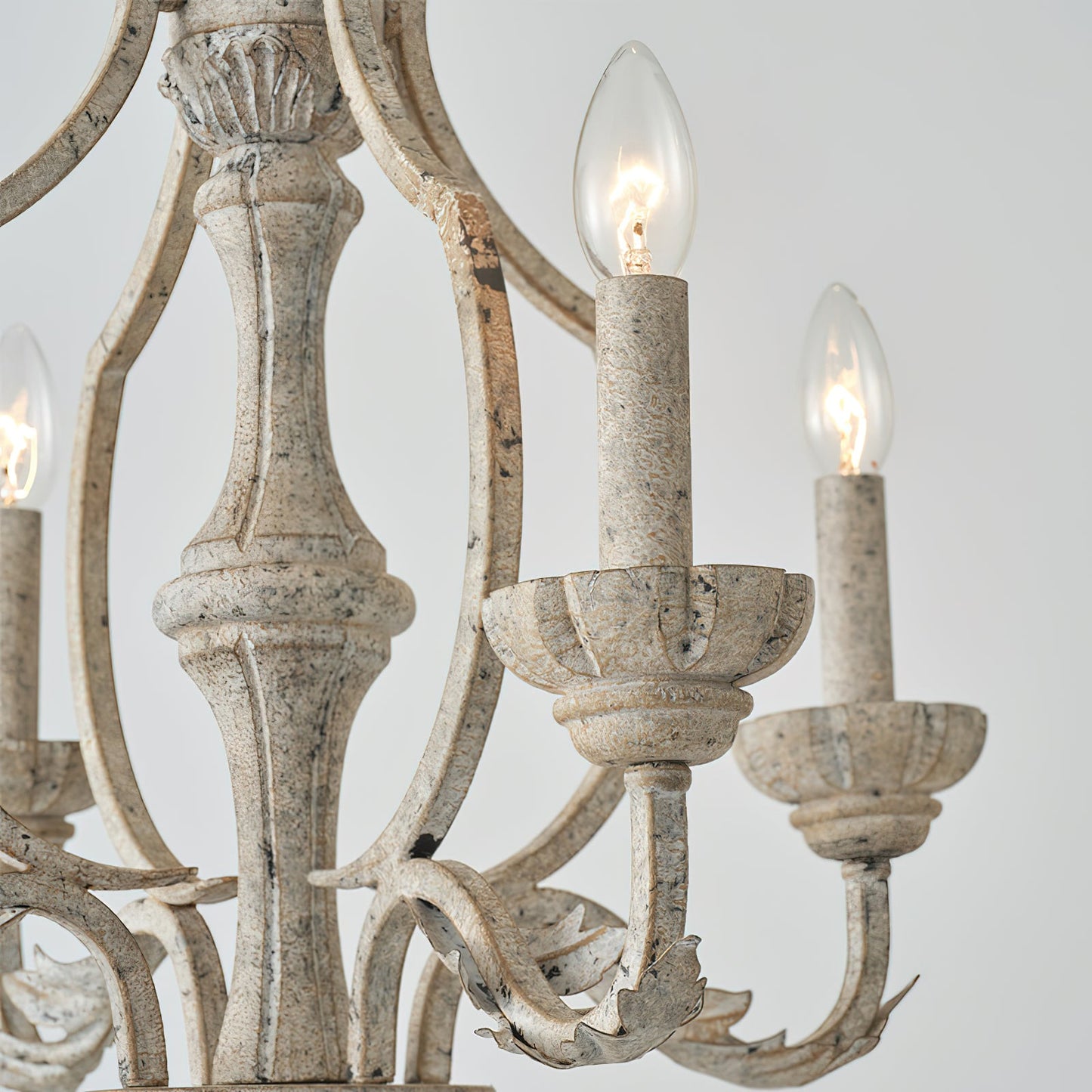 Paro Tunkul Wood Pendant Lamp - French Retro 4-Light Chandelier | Distressed Wood & Iron Lighting