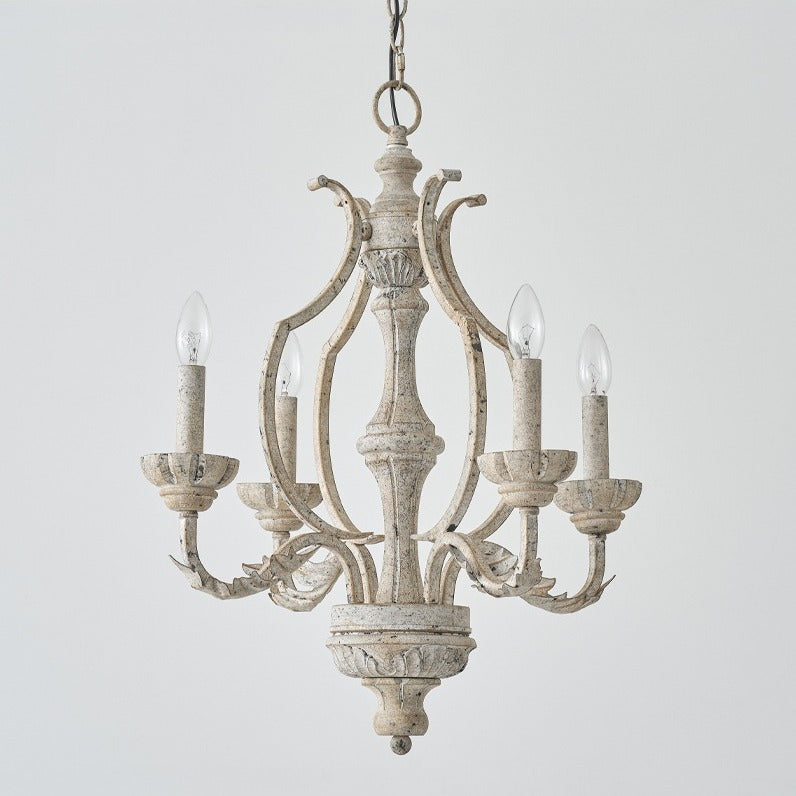 Paro Tunkul Wood Pendant Lamp - French Retro 4-Light Chandelier | Distressed Wood & Iron Lighting