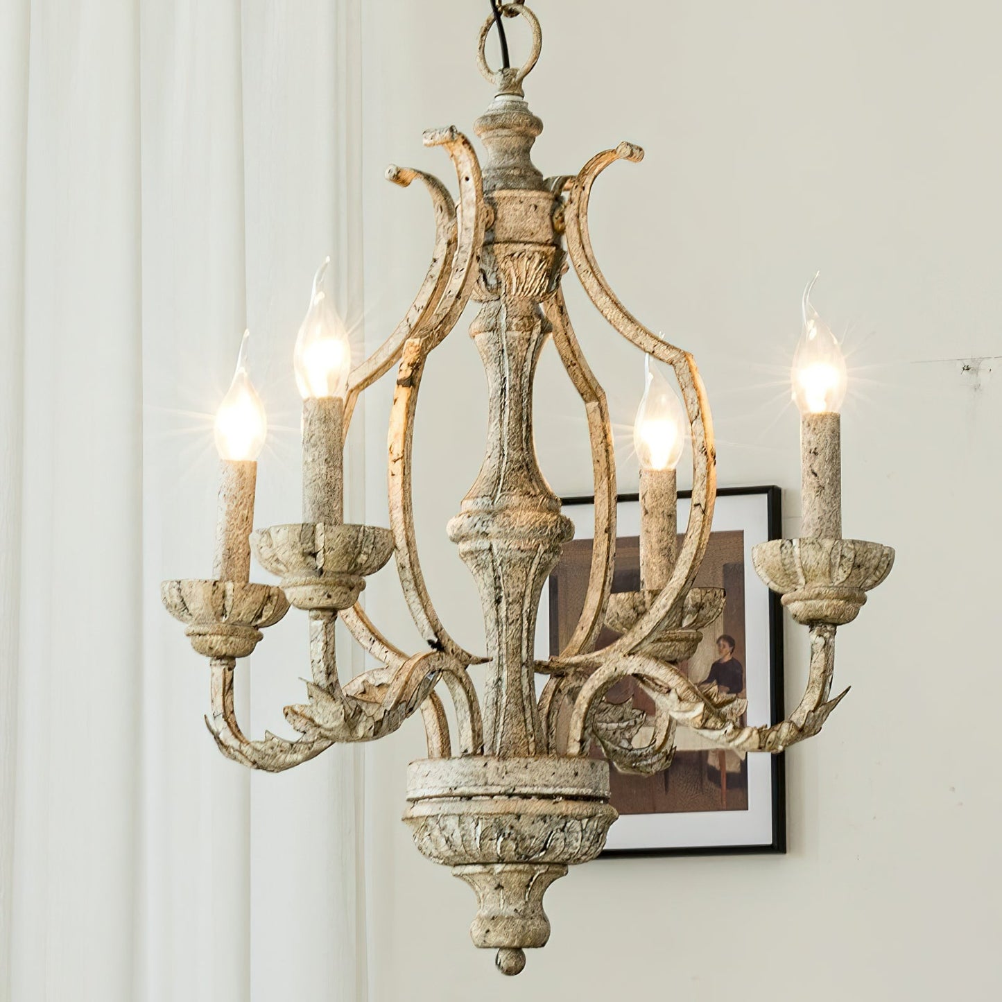 Paro Tunkul Wood Pendant Lamp - French Retro 4-Light Chandelier | Distressed Wood & Iron Lighting