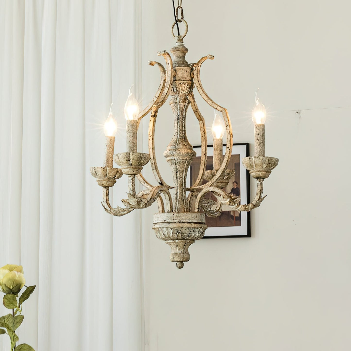 Paro Tunkul Wood Pendant Lamp - French Retro 4-Light Chandelier | Distressed Wood & Iron Lighting