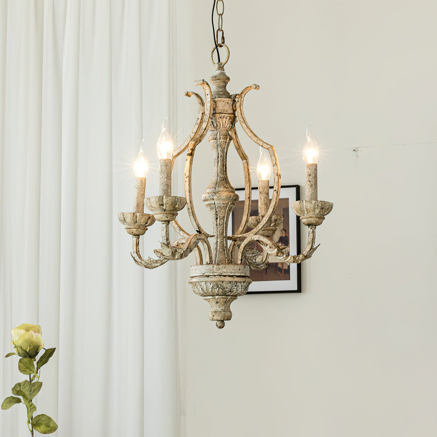 Paro Tunkul Wood Pendant Lamp - French Retro 4-Light Chandelier | Distressed Wood & Iron Lighting
