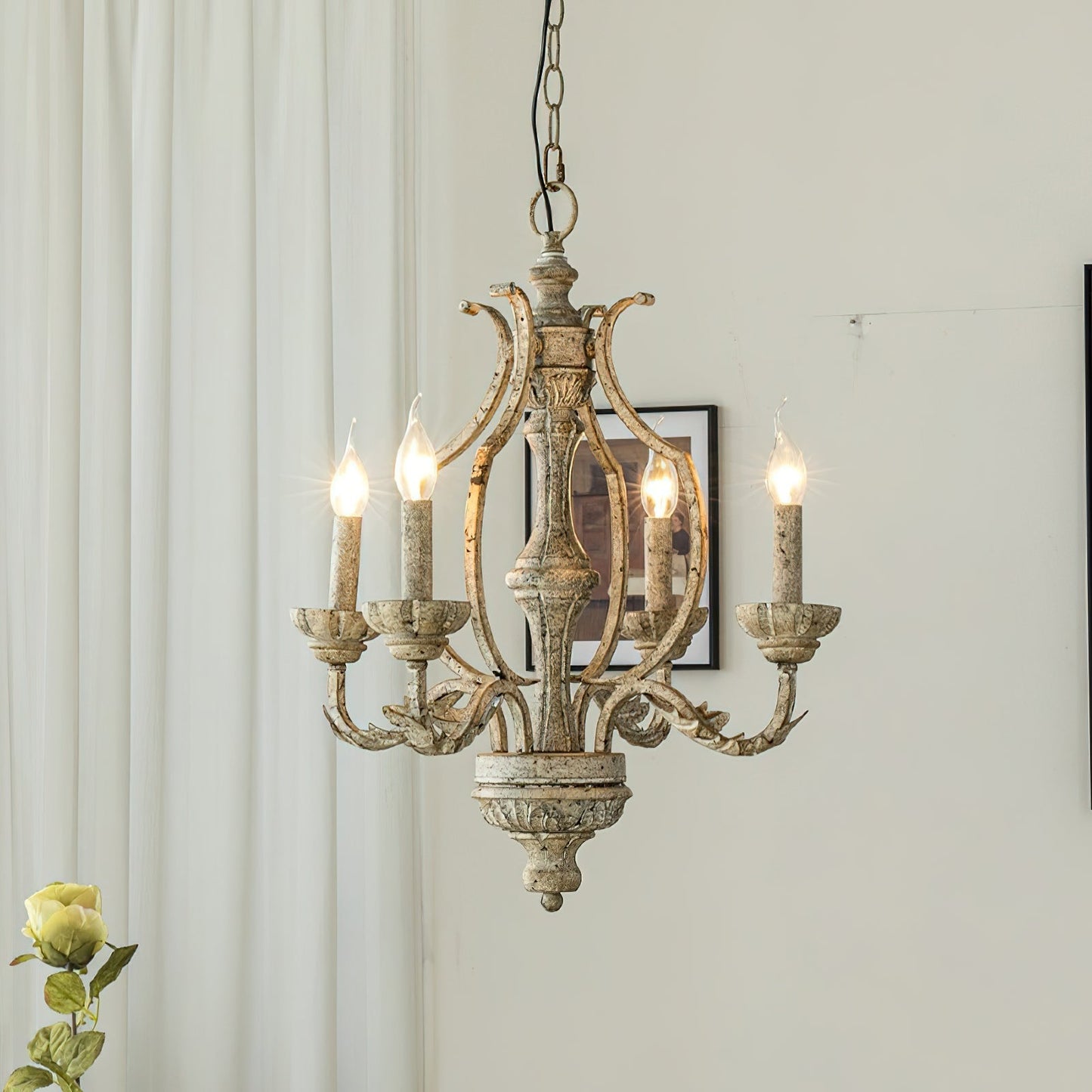 Paro Tunkul Wood Pendant Lamp - French Retro 4-Light Chandelier | Distressed Wood & Iron Lighting