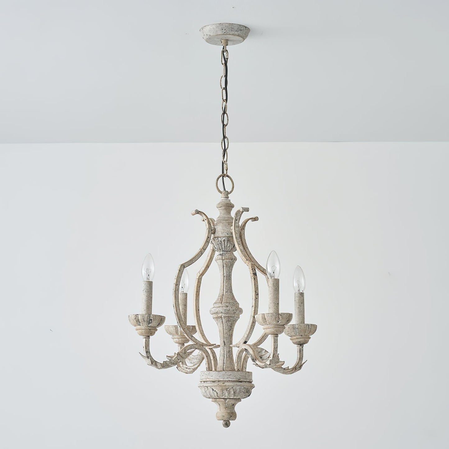 Paro Tunkul Wood Pendant Lamp - French Retro 4-Light Chandelier | Distressed Wood & Iron Lighting