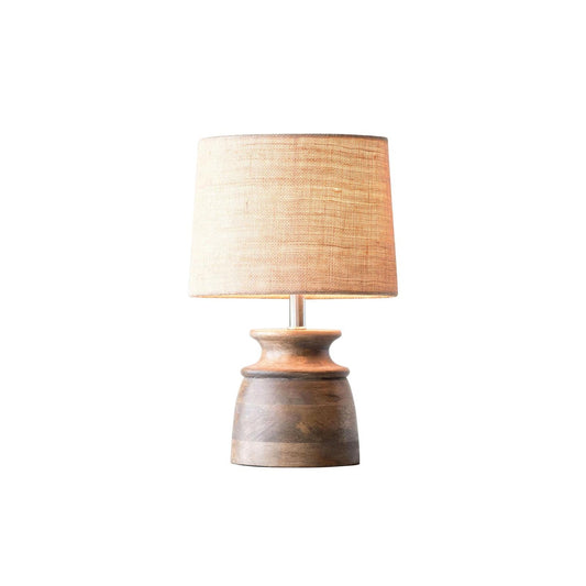 Partone Wood Table Lamp - Petite Antique Solid Wood & Linen Desk Light | Modern Organic Farmhouse