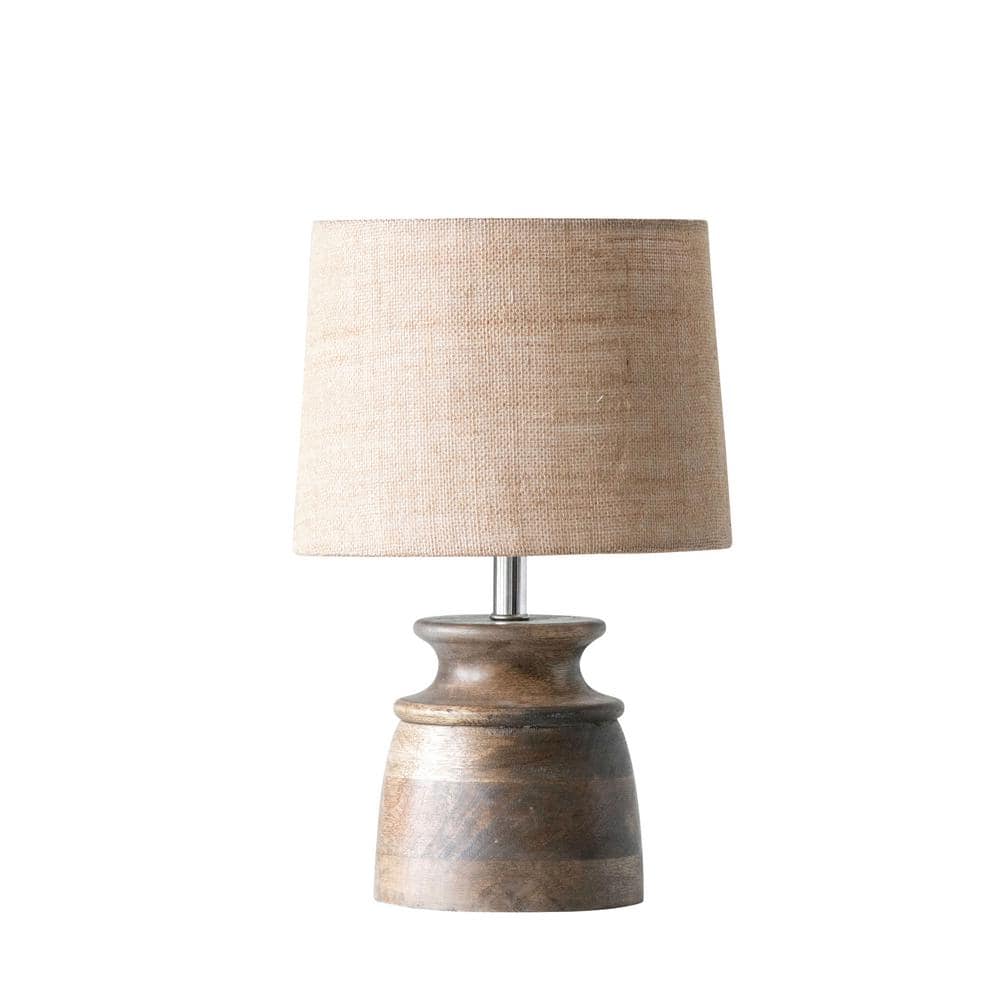 Partone Wood Table Lamp - Petite Antique Solid Wood & Linen Desk Light | Modern Organic Farmhouse