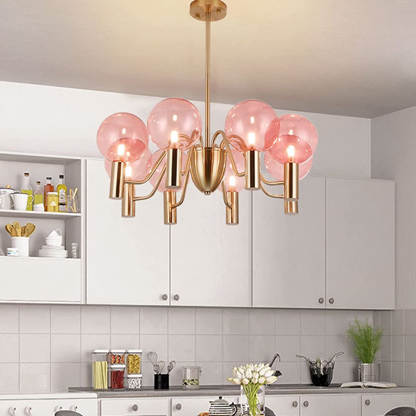 Patricia Glass Chandelier - Modern Pink & Smoke Gray Glass Globe Pendant | Playful Luxury Lighting