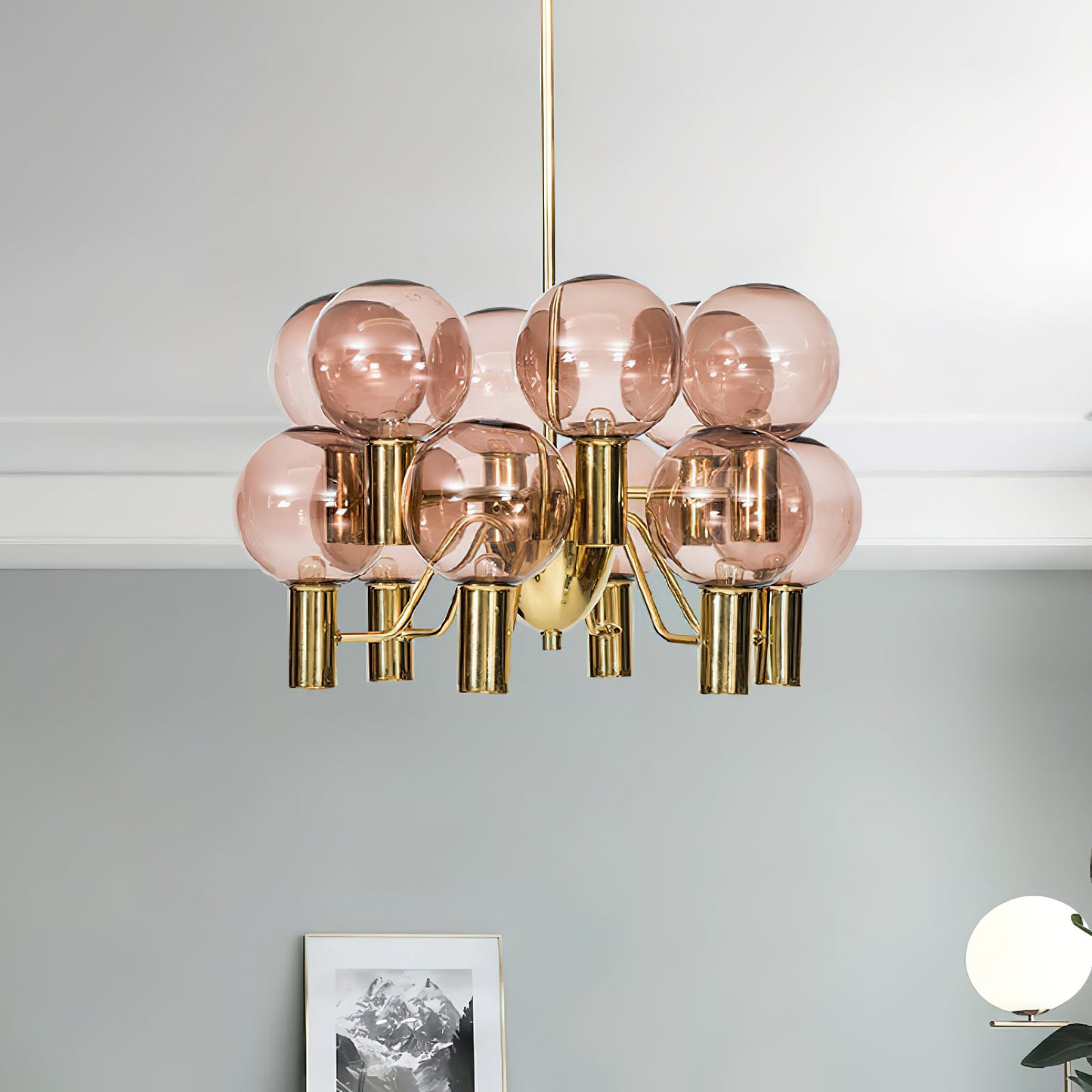Patricia Glass Chandelier - Modern Pink & Smoke Gray Glass Globe Pendant | Playful Luxury Lighting