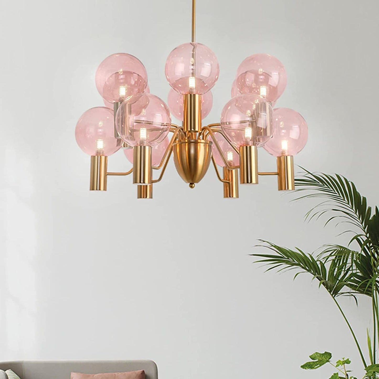 Patricia Glass Chandelier - Modern Pink & Smoke Gray Glass Globe Pendant | Playful Luxury Lighting