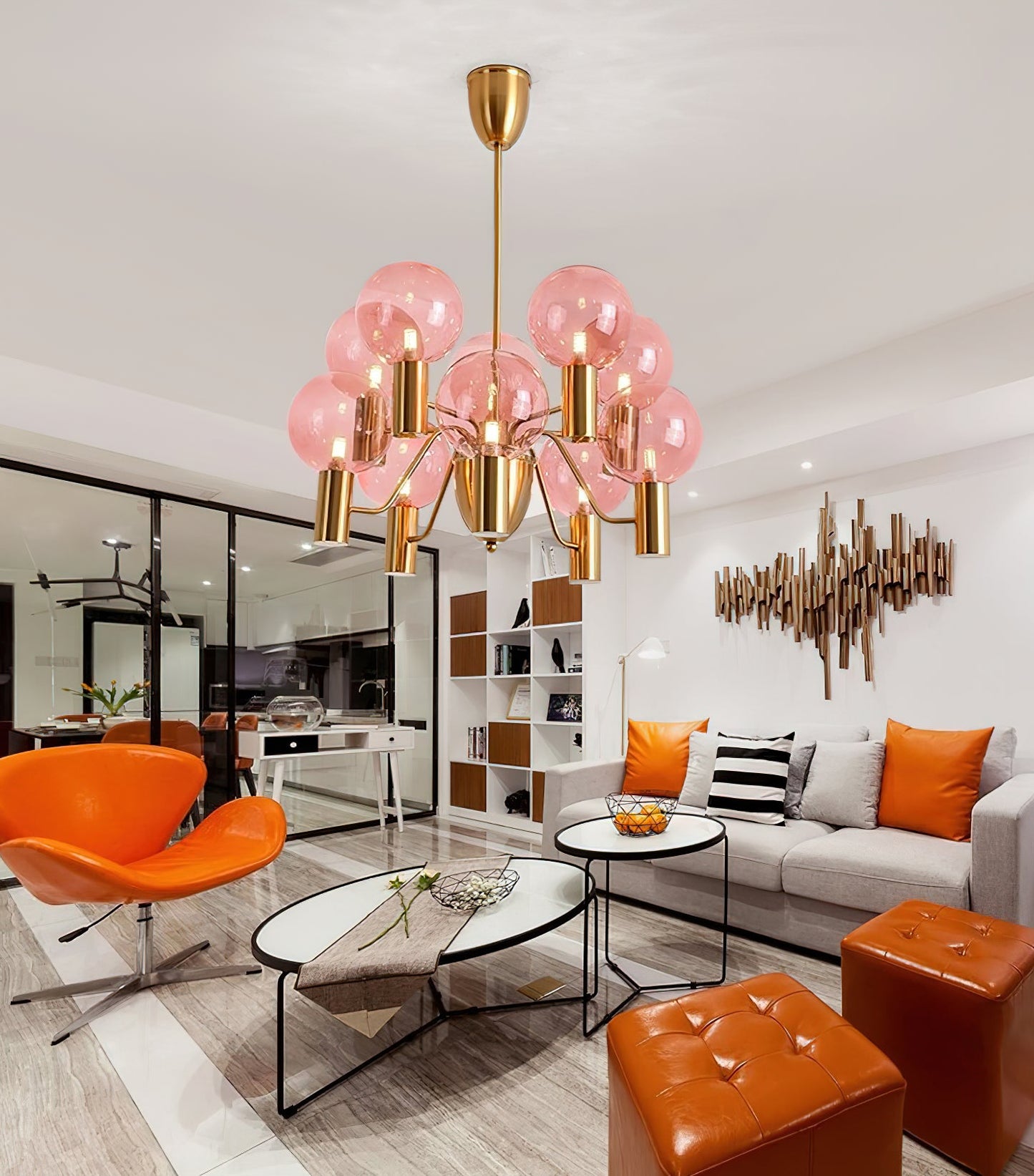Patricia Glass Chandelier - Modern Pink & Smoke Gray Glass Globe Pendant | Playful Luxury Lighting