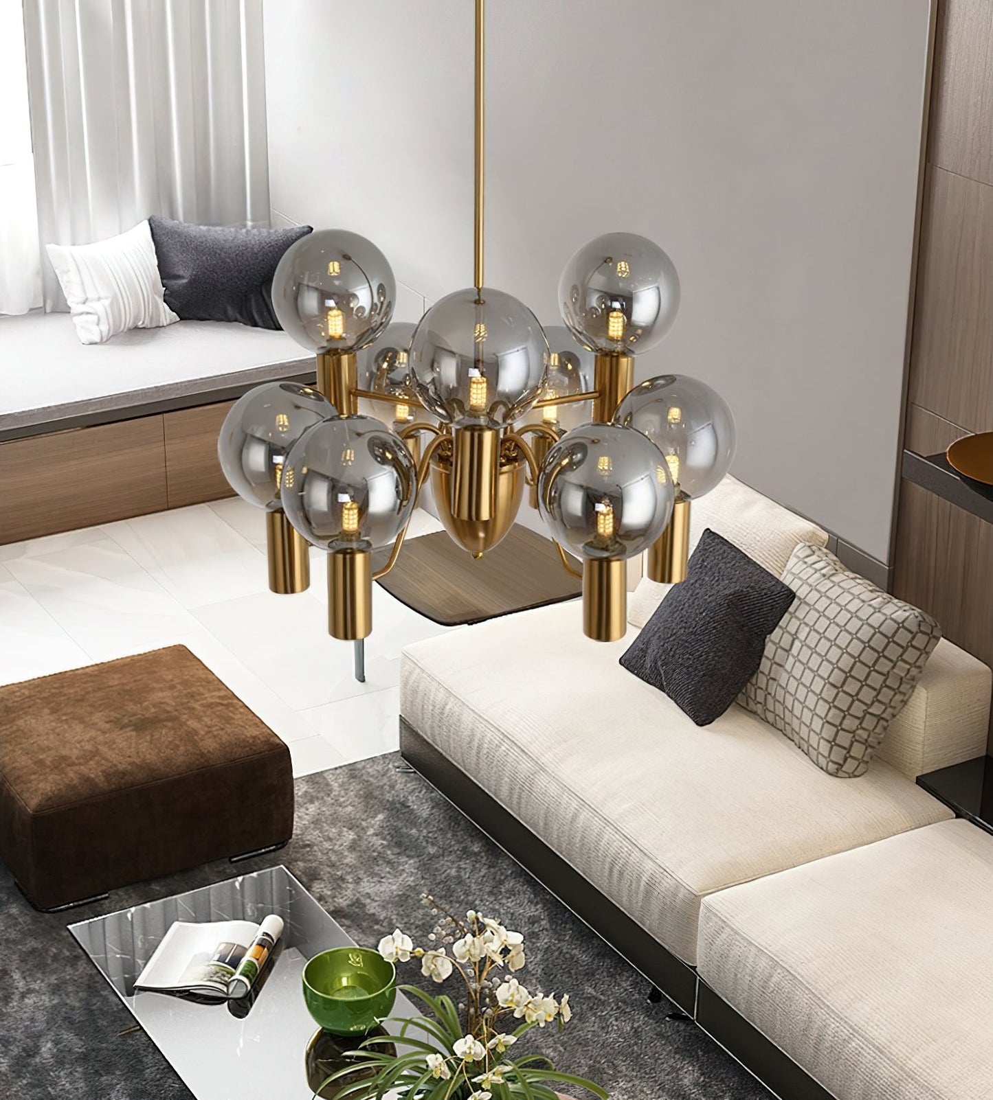 Patricia Glass Chandelier - Modern Pink & Smoke Gray Glass Globe Pendant | Playful Luxury Lighting