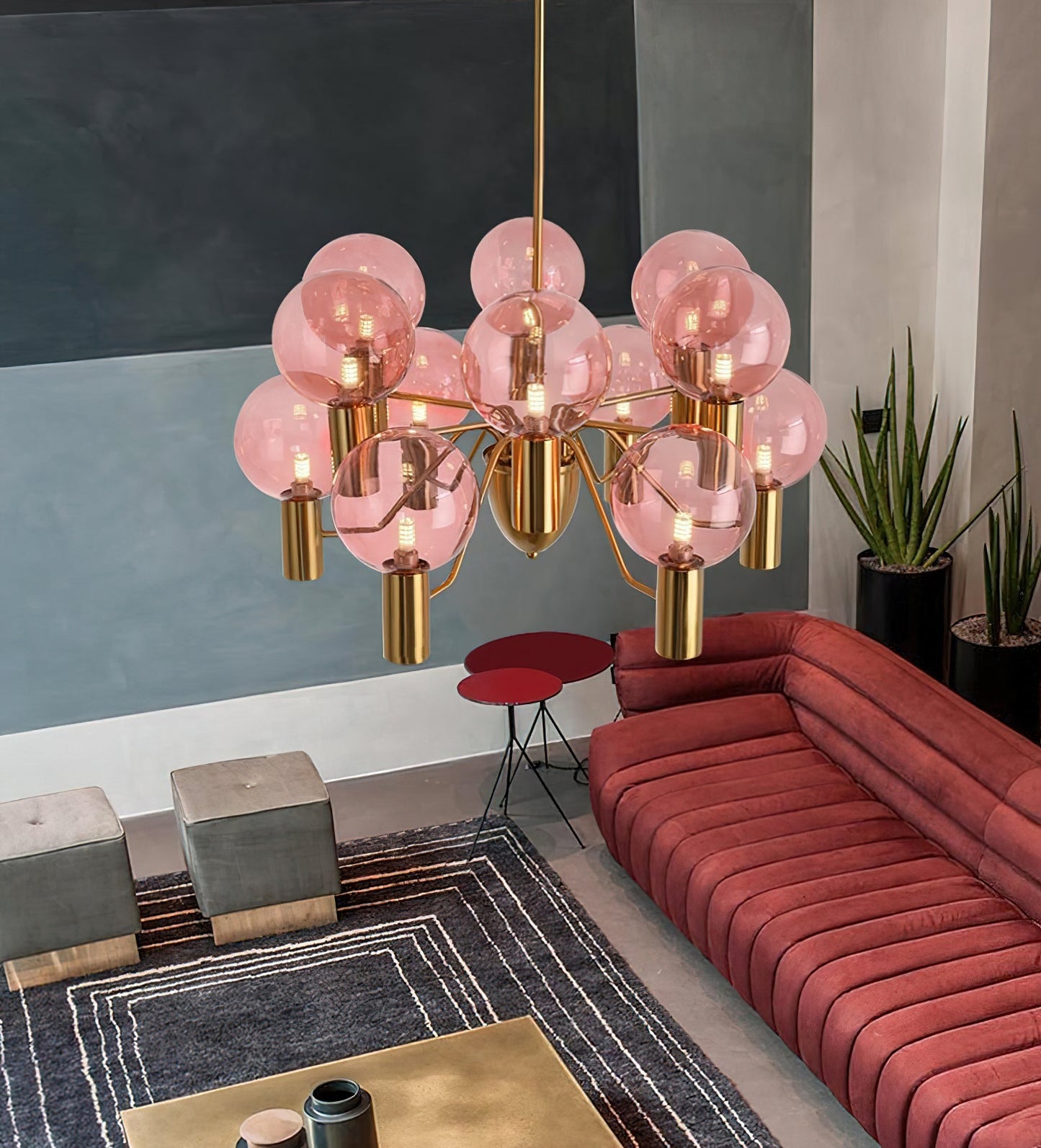 Patricia Glass Chandelier - Modern Pink & Smoke Gray Glass Globe Pendant | Playful Luxury Lighting