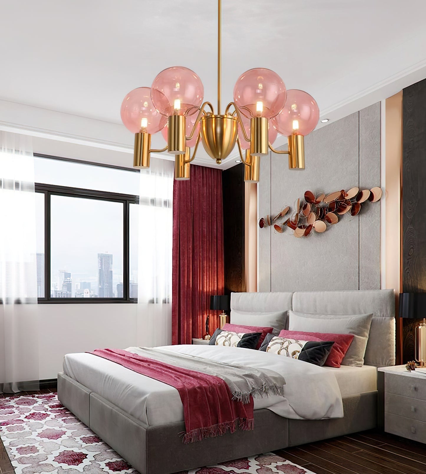 Patricia Glass Chandelier - Modern Pink & Smoke Gray Glass Globe Pendant | Playful Luxury Lighting