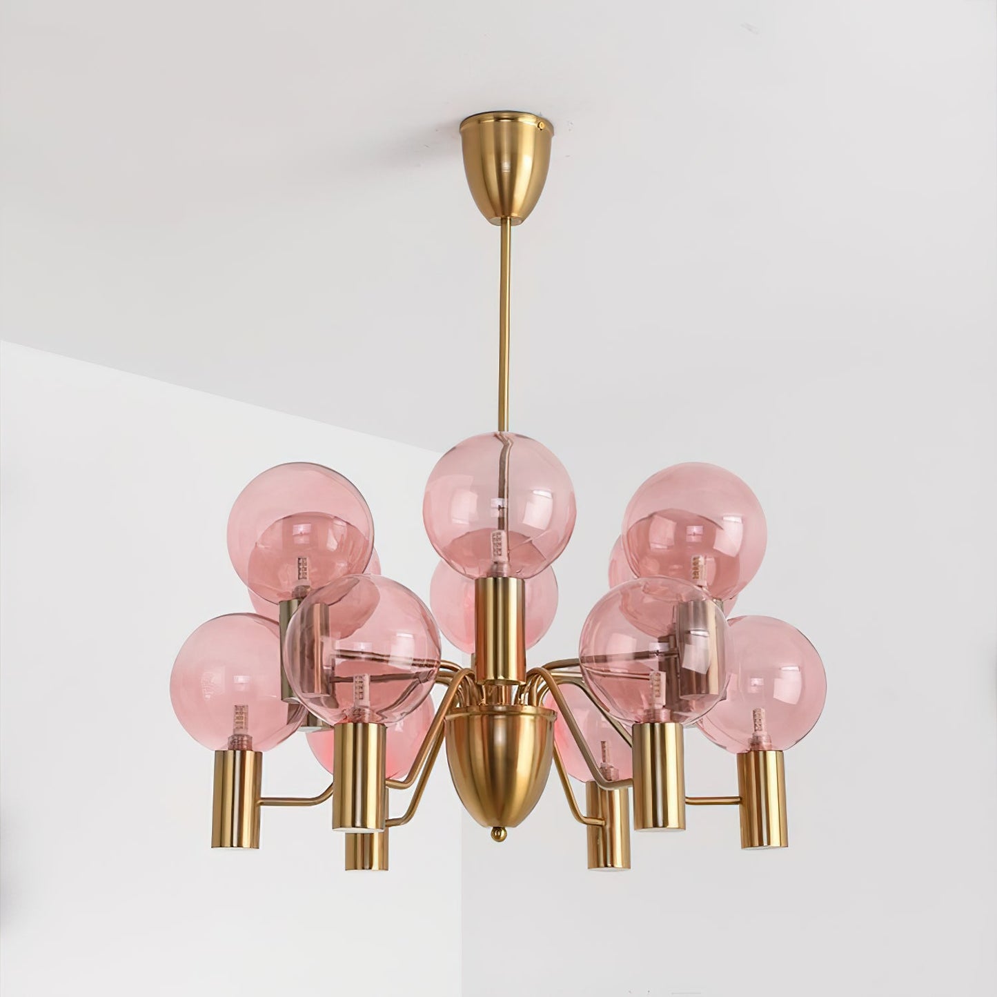 Patricia Glass Chandelier - Modern Pink & Smoke Gray Glass Globe Pendant | Playful Luxury Lighting