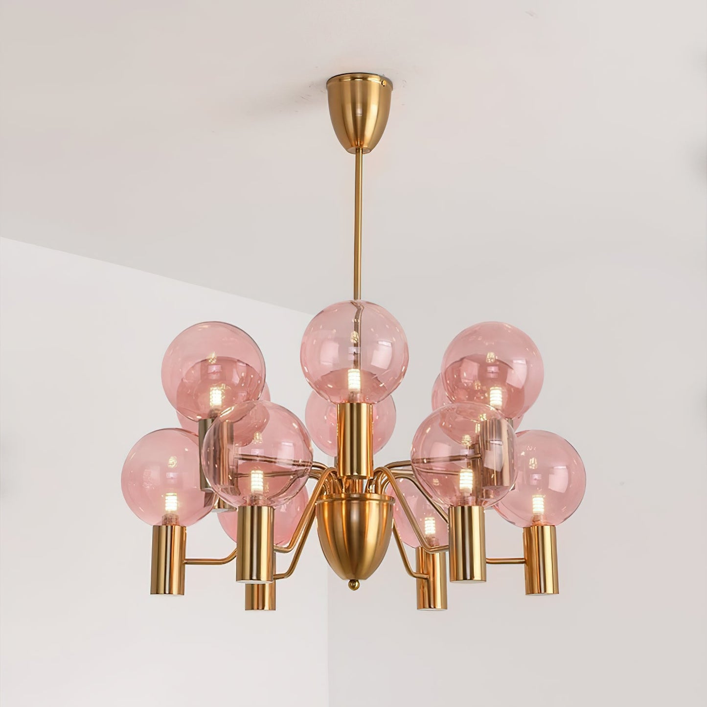Patricia Glass Chandelier - Modern Pink & Smoke Gray Glass Globe Pendant | Playful Luxury Lighting