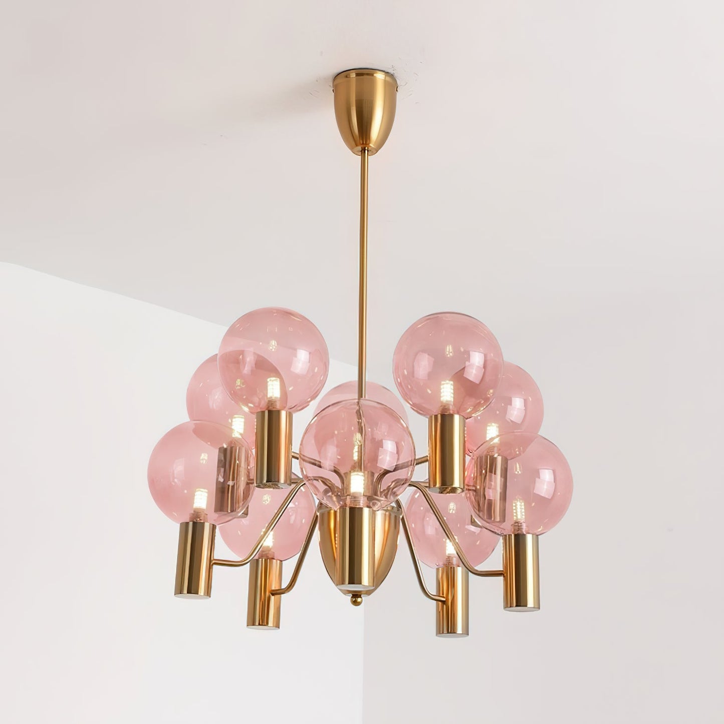 Patricia Glass Chandelier - Modern Pink & Smoke Gray Glass Globe Pendant | Playful Luxury Lighting