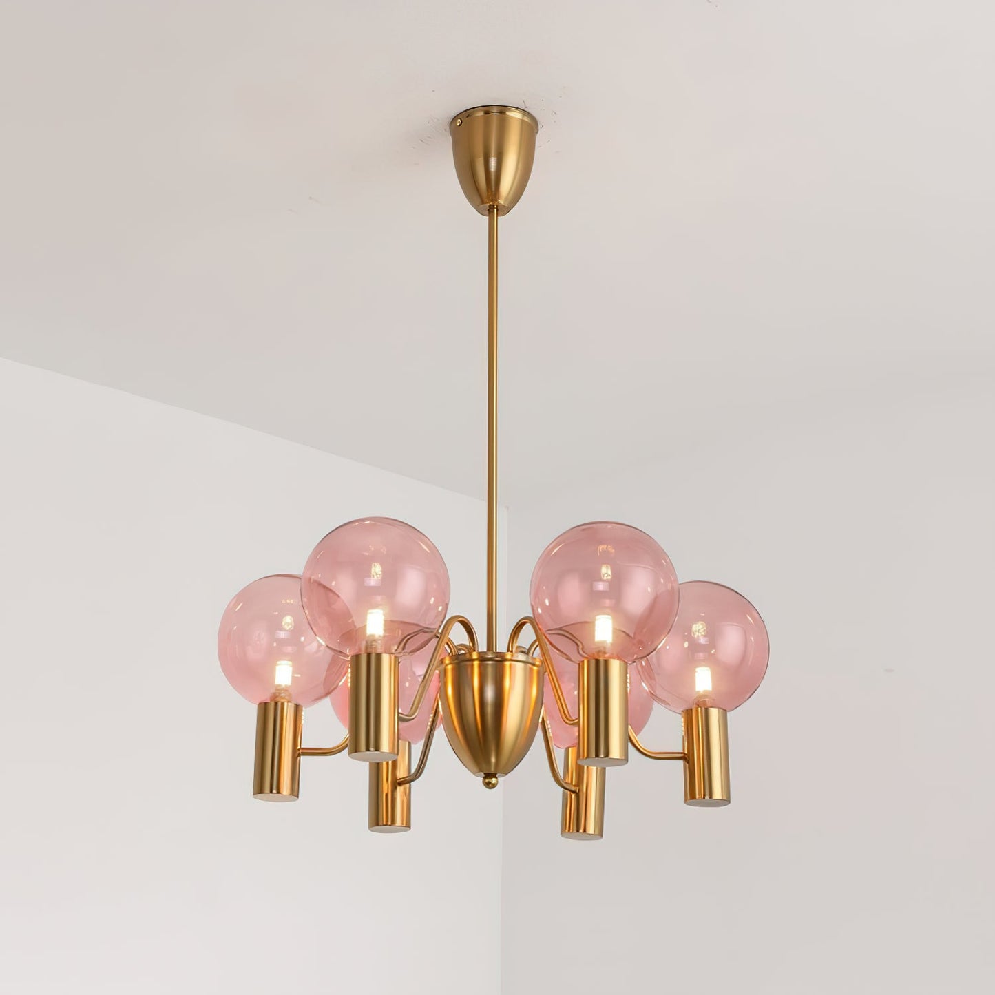Patricia Glass Chandelier - Modern Pink & Smoke Gray Glass Globe Pendant | Playful Luxury Lighting