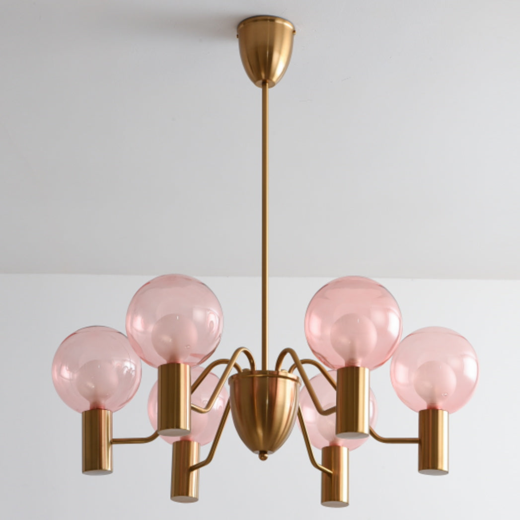 Patricia Glass Chandelier - Modern Pink & Smoke Gray Glass Globe Pendant | Playful Luxury Lighting
