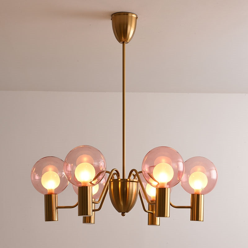 Patricia Glass Chandelier - Modern Pink & Smoke Gray Glass Globe Pendant | Playful Luxury Lighting