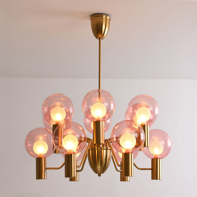 Patricia Glass Chandelier - Modern Pink & Smoke Gray Glass Globe Pendant | Playful Luxury Lighting