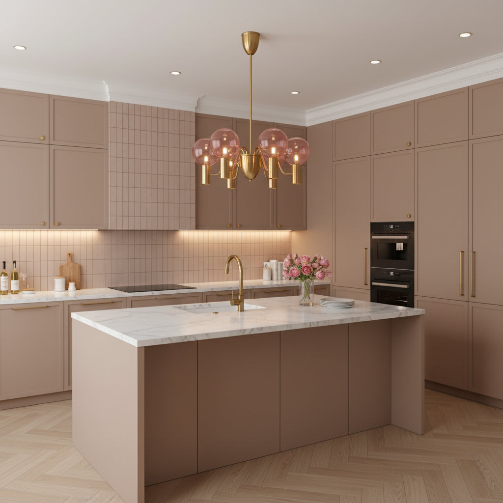 Patricia Glass Chandelier - Modern Pink & Smoke Gray Glass Globe Pendant | Playful Luxury Lighting