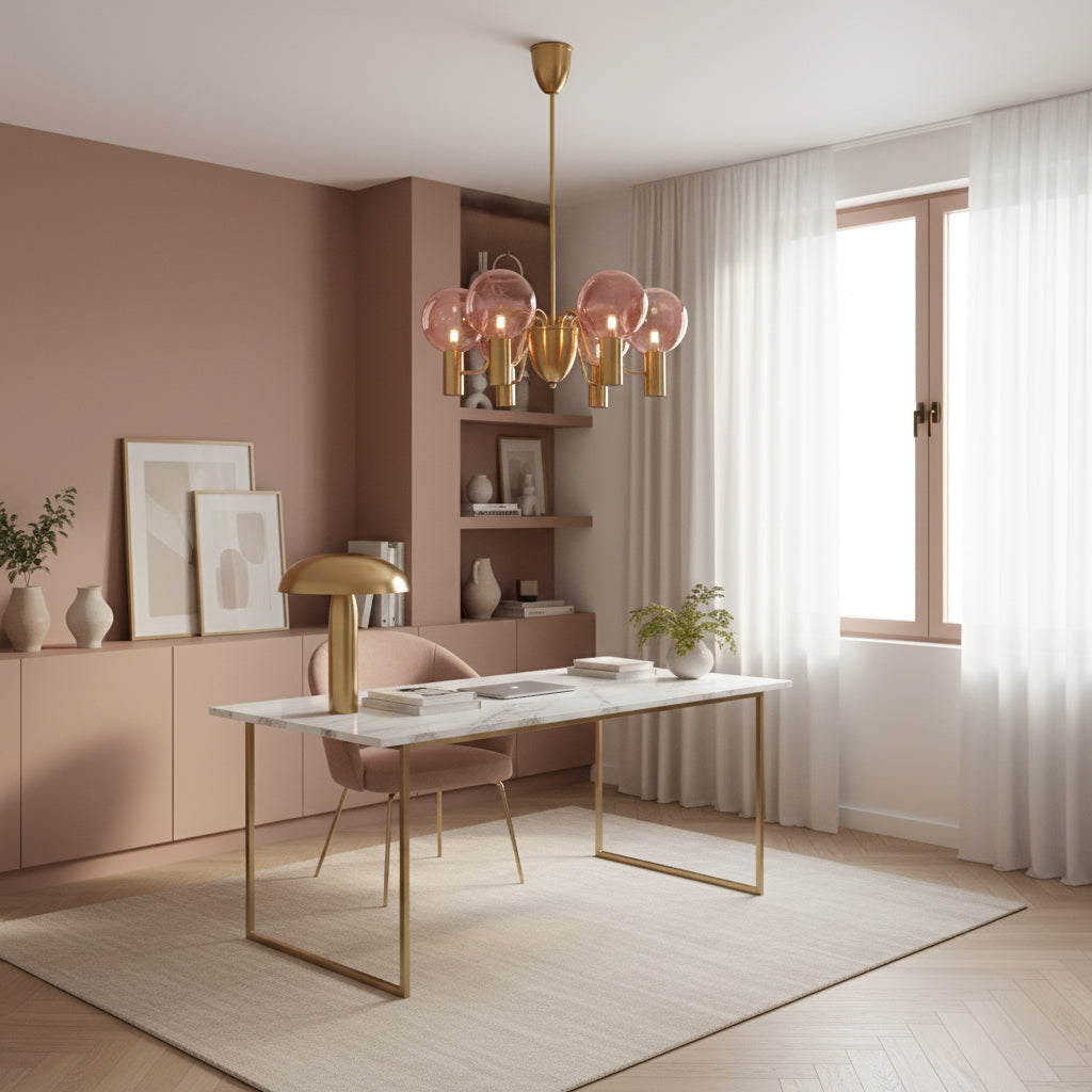 Patricia Glass Chandelier - Modern Pink & Smoke Gray Glass Globe Pendant | Playful Luxury Lighting