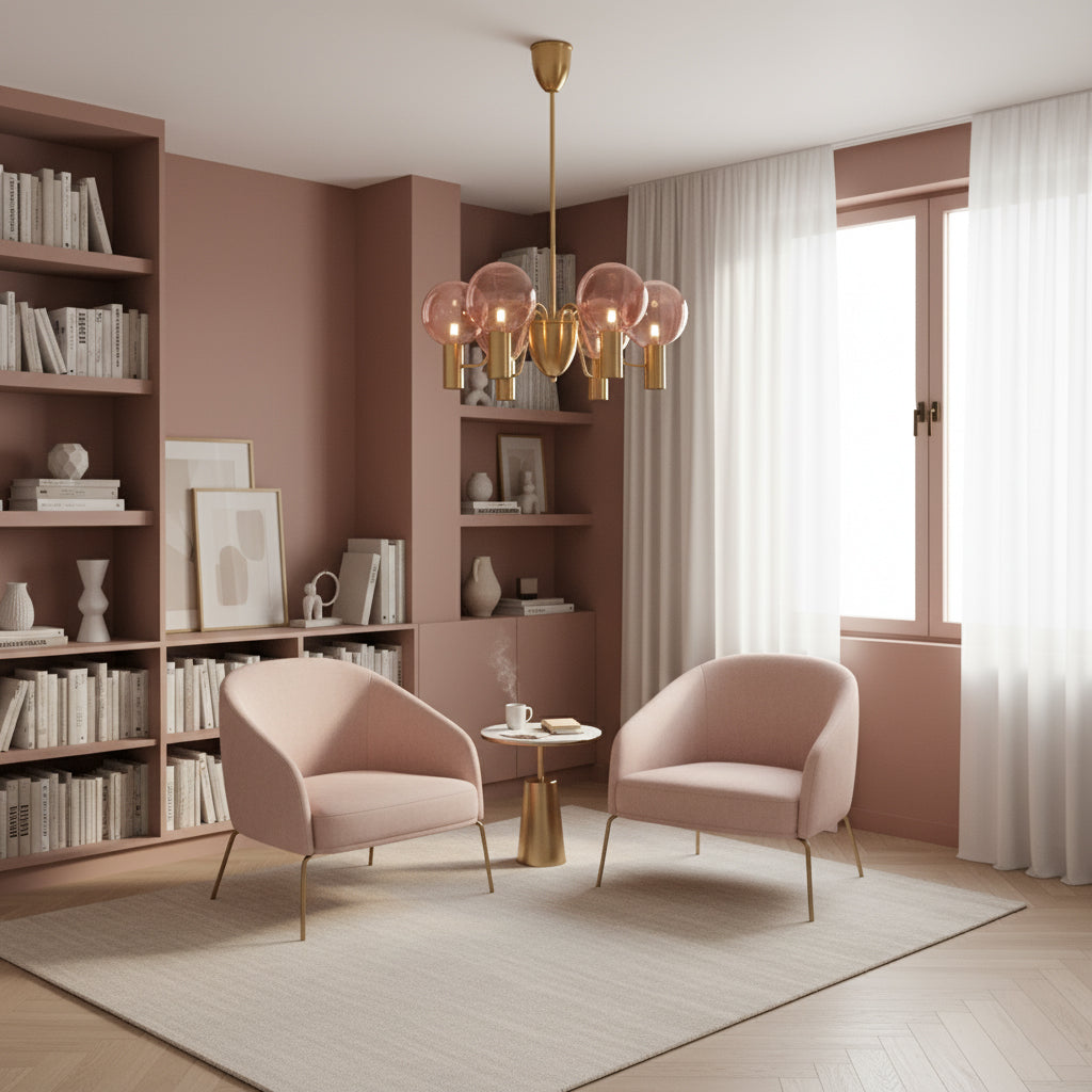 Patricia Glass Chandelier - Modern Pink & Smoke Gray Glass Globe Pendant | Playful Luxury Lighting