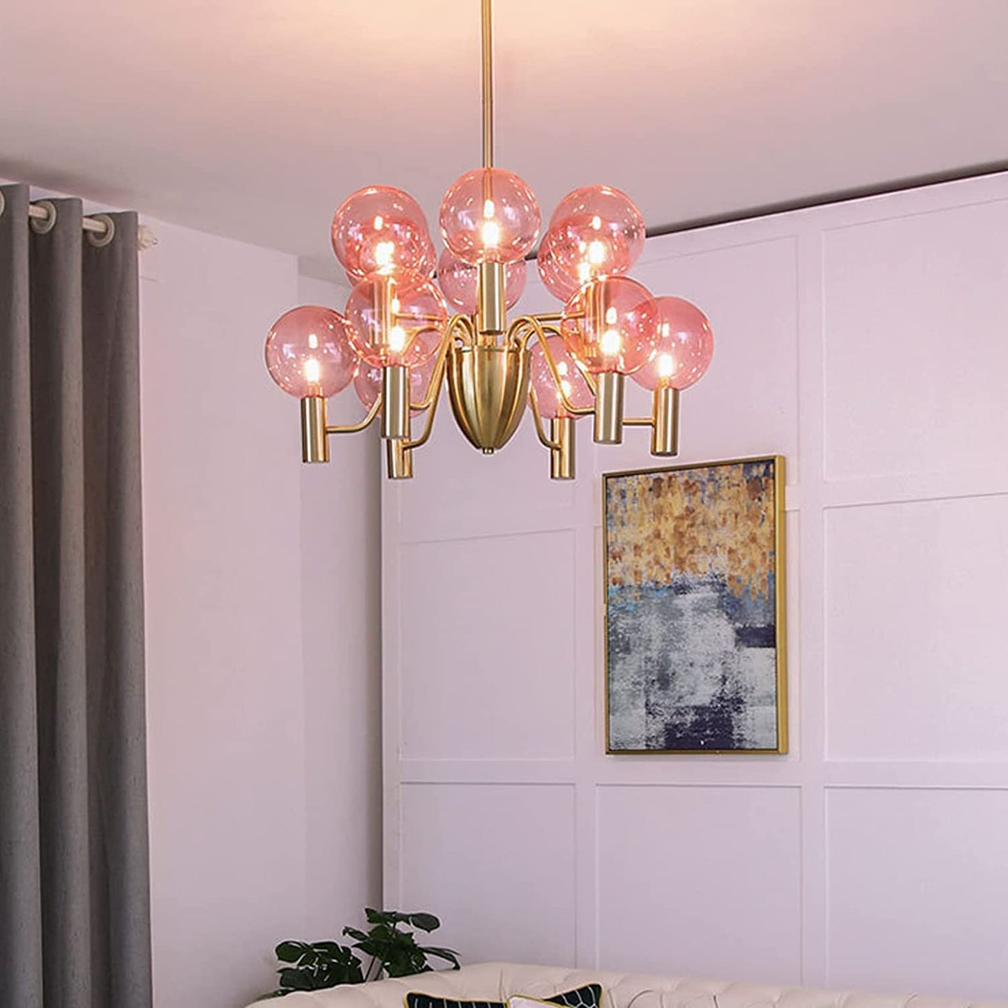 Patricia Glass Chandelier - Modern Pink & Smoke Gray Glass Globe Pendant | Playful Luxury Lighting