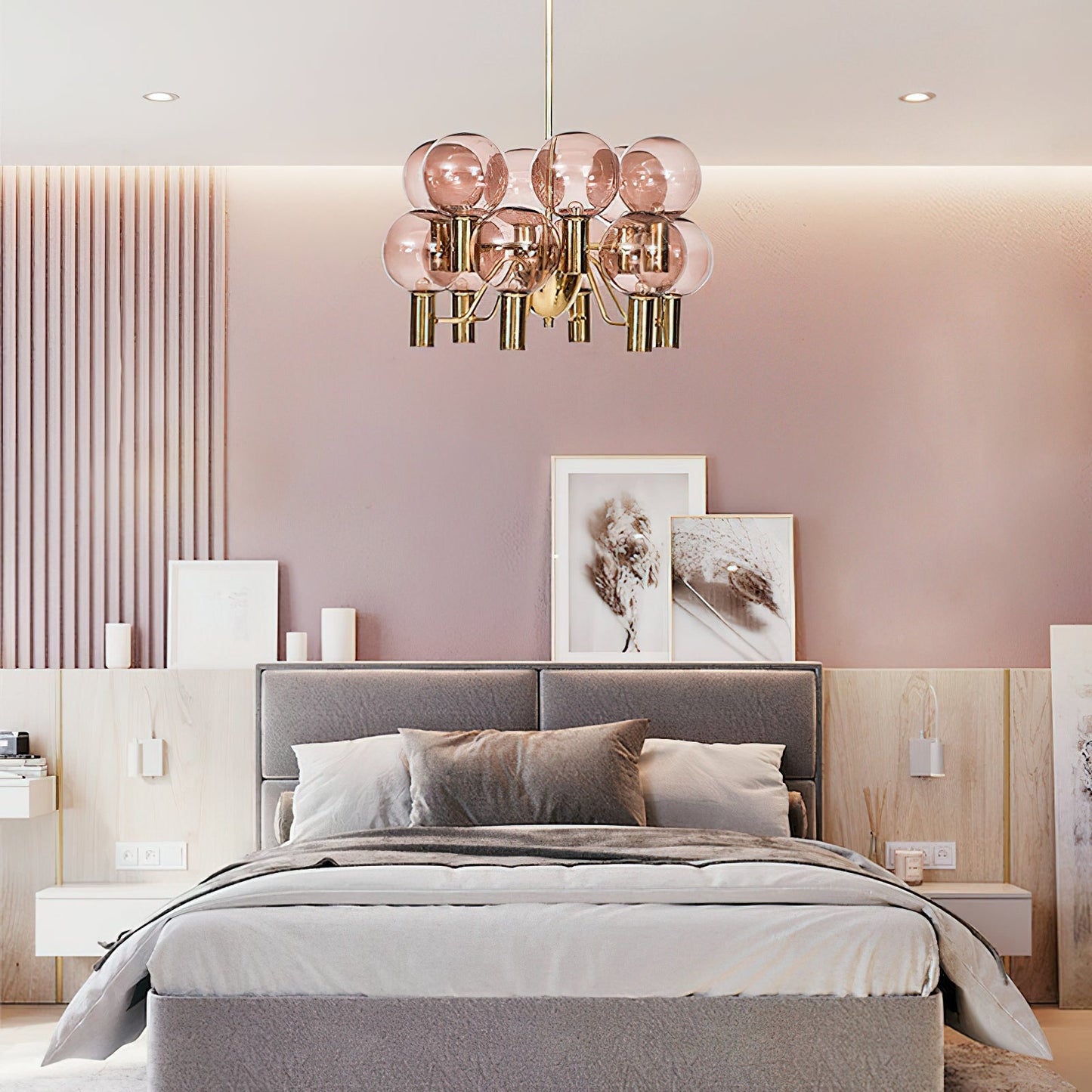 Patricia Glass Chandelier - Modern Pink & Smoke Gray Glass Globe Pendant | Playful Luxury Lighting