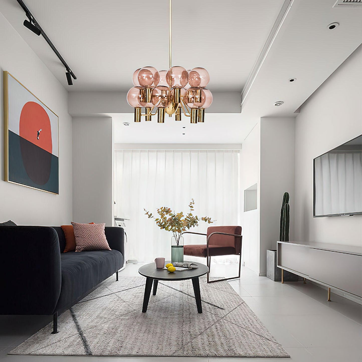Patricia Glass Chandelier - Modern Pink & Smoke Gray Glass Globe Pendant | Playful Luxury Lighting