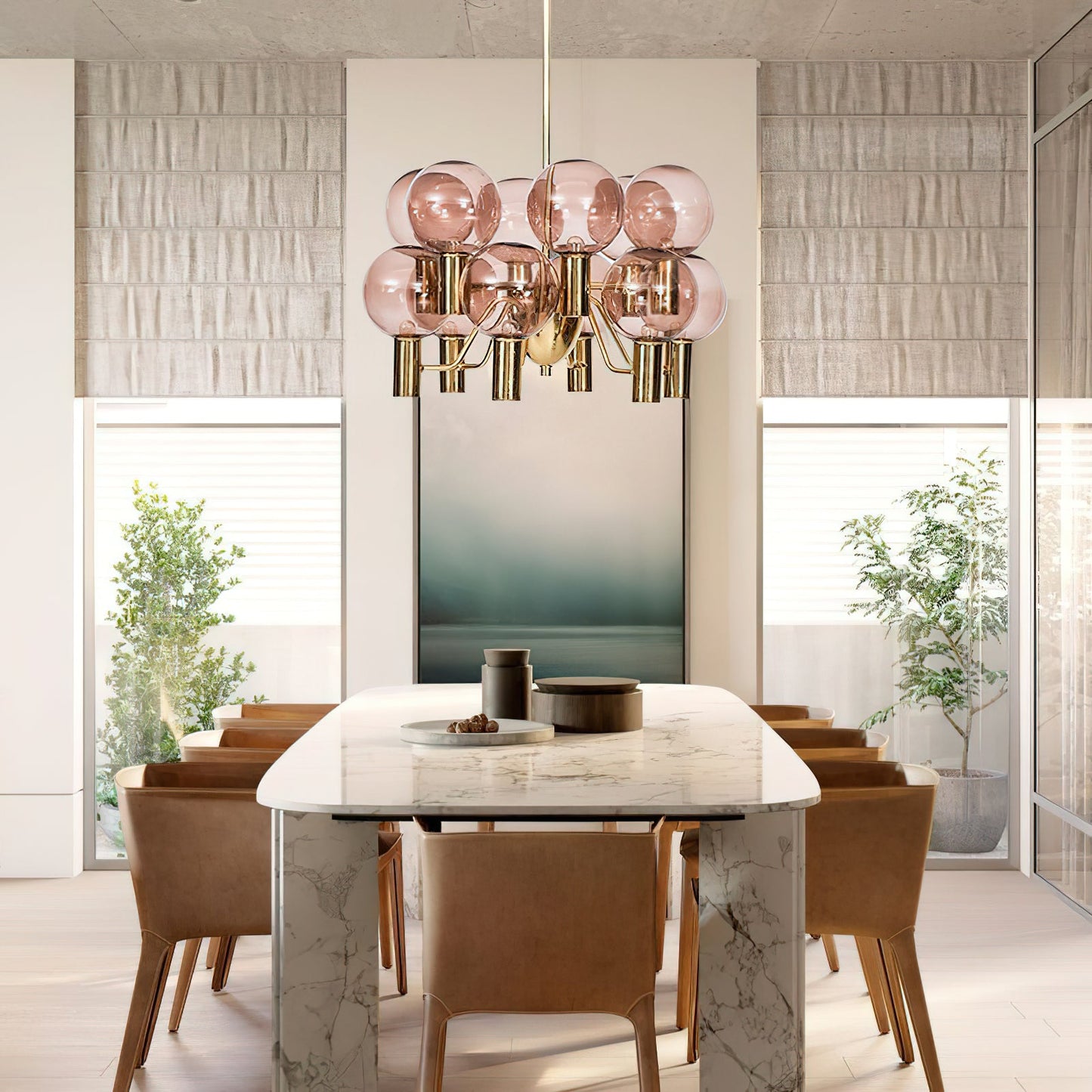 Patricia Glass Chandelier - Modern Pink & Smoke Gray Glass Globe Pendant | Playful Luxury Lighting