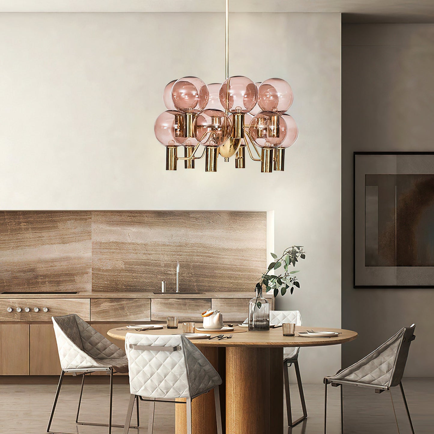 Patricia Glass Chandelier - Modern Pink & Smoke Gray Glass Globe Pendant | Playful Luxury Lighting