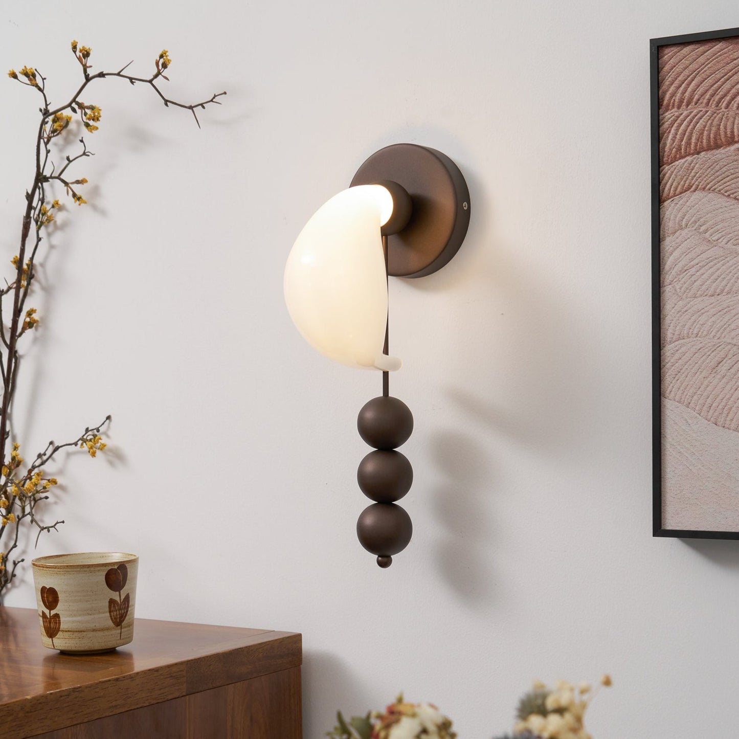 Patty Wall Lamp - Murano Glass Crescent & Solid Brass Beaded Sconce | Heirloom Jewelry Inspired Lighting
