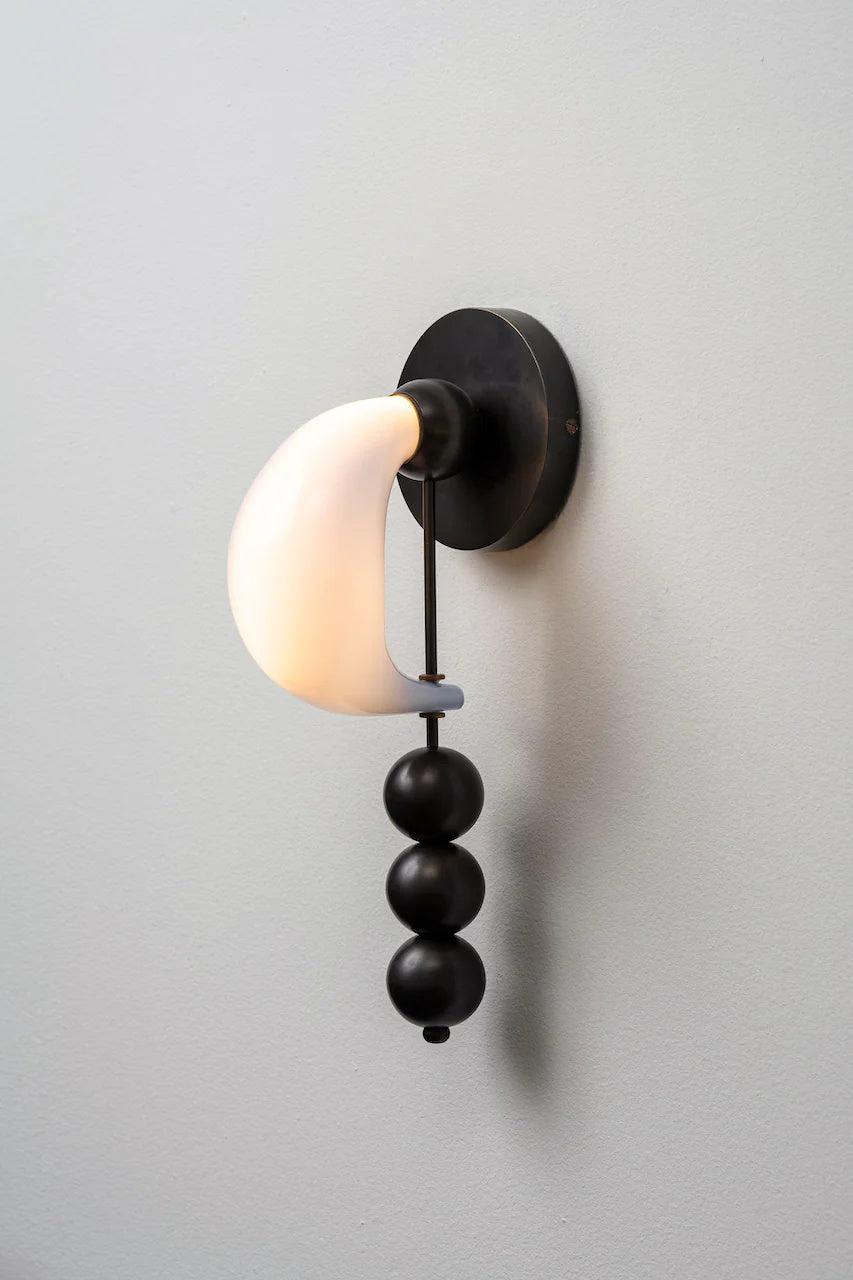 Patty Wall Lamp - Murano Glass Crescent & Solid Brass Beaded Sconce | Heirloom Jewelry Inspired Lighting