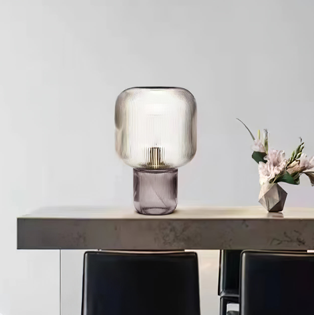 Paul Neuhaus Mashi Table Lamp - Ribbed Mushroom Glass Lamp | Modern Organic Ambient Lighting