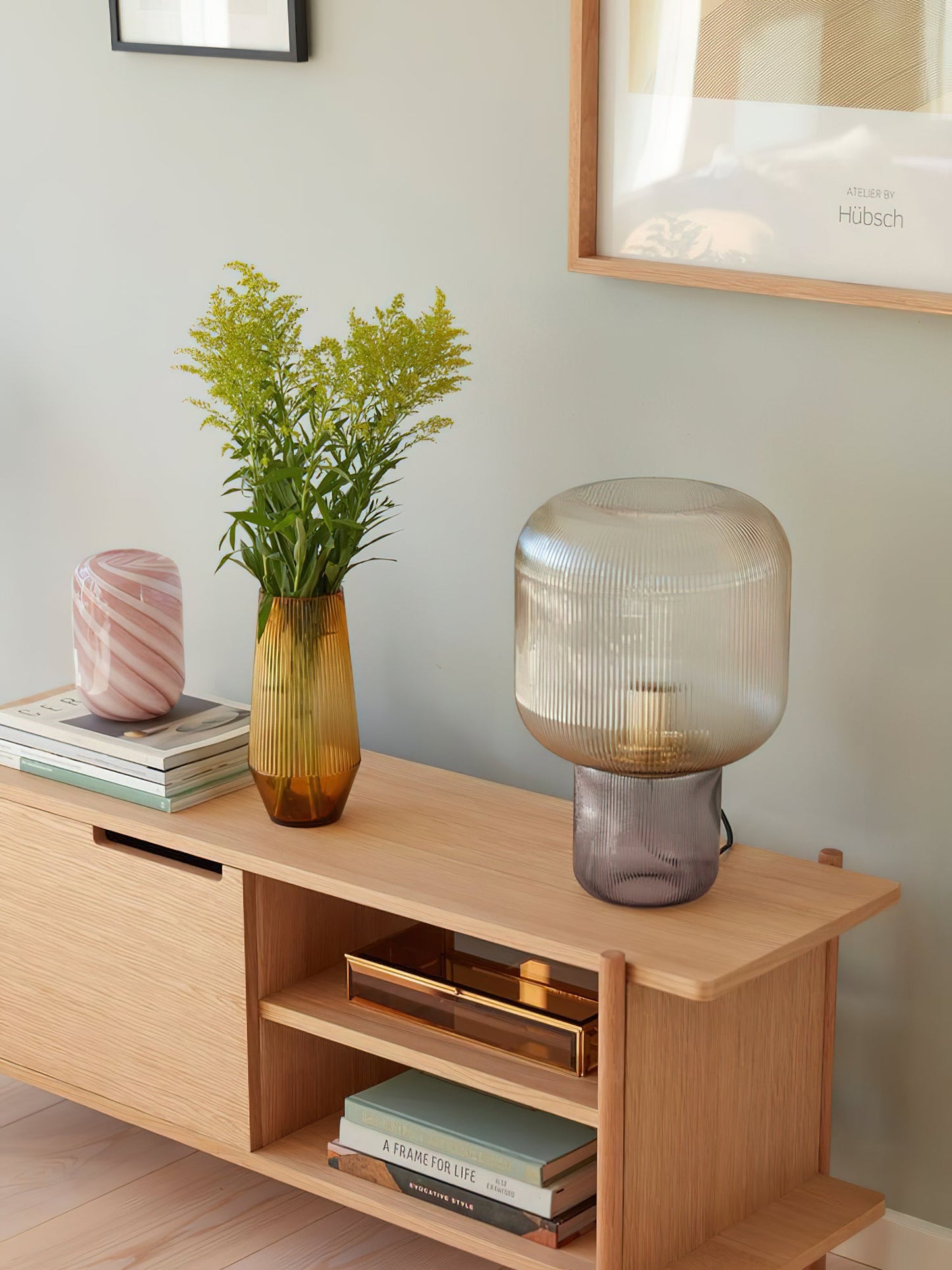 Paul Neuhaus Mashi Table Lamp - Ribbed Mushroom Glass Lamp | Modern Organic Ambient Lighting