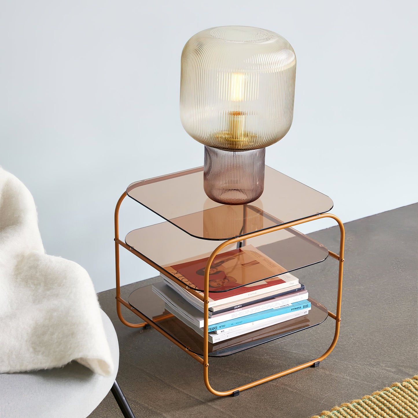 Paul Neuhaus Mashi Table Lamp - Ribbed Mushroom Glass Lamp | Modern Organic Ambient Lighting