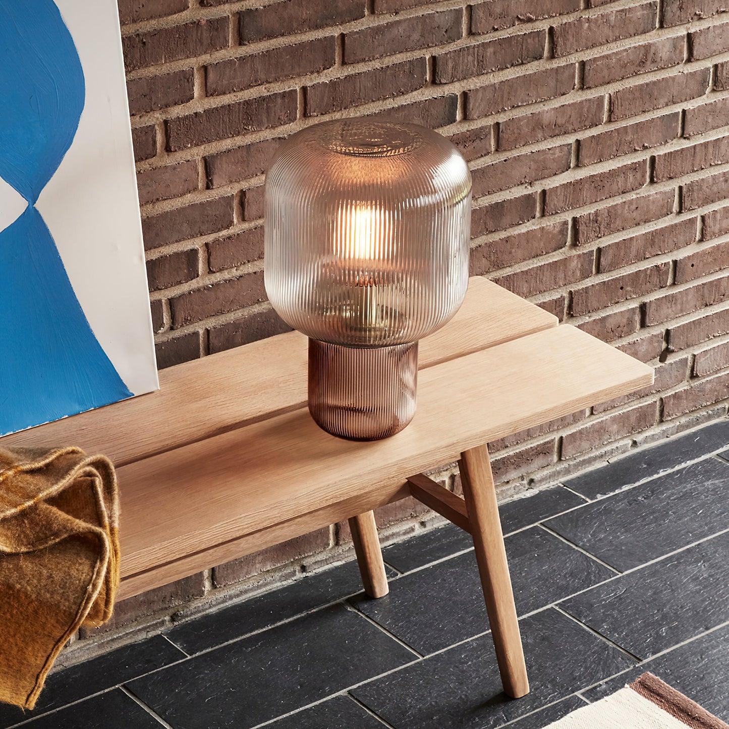 Paul Neuhaus Mashi Table Lamp - Ribbed Mushroom Glass Lamp | Modern Organic Ambient Lighting