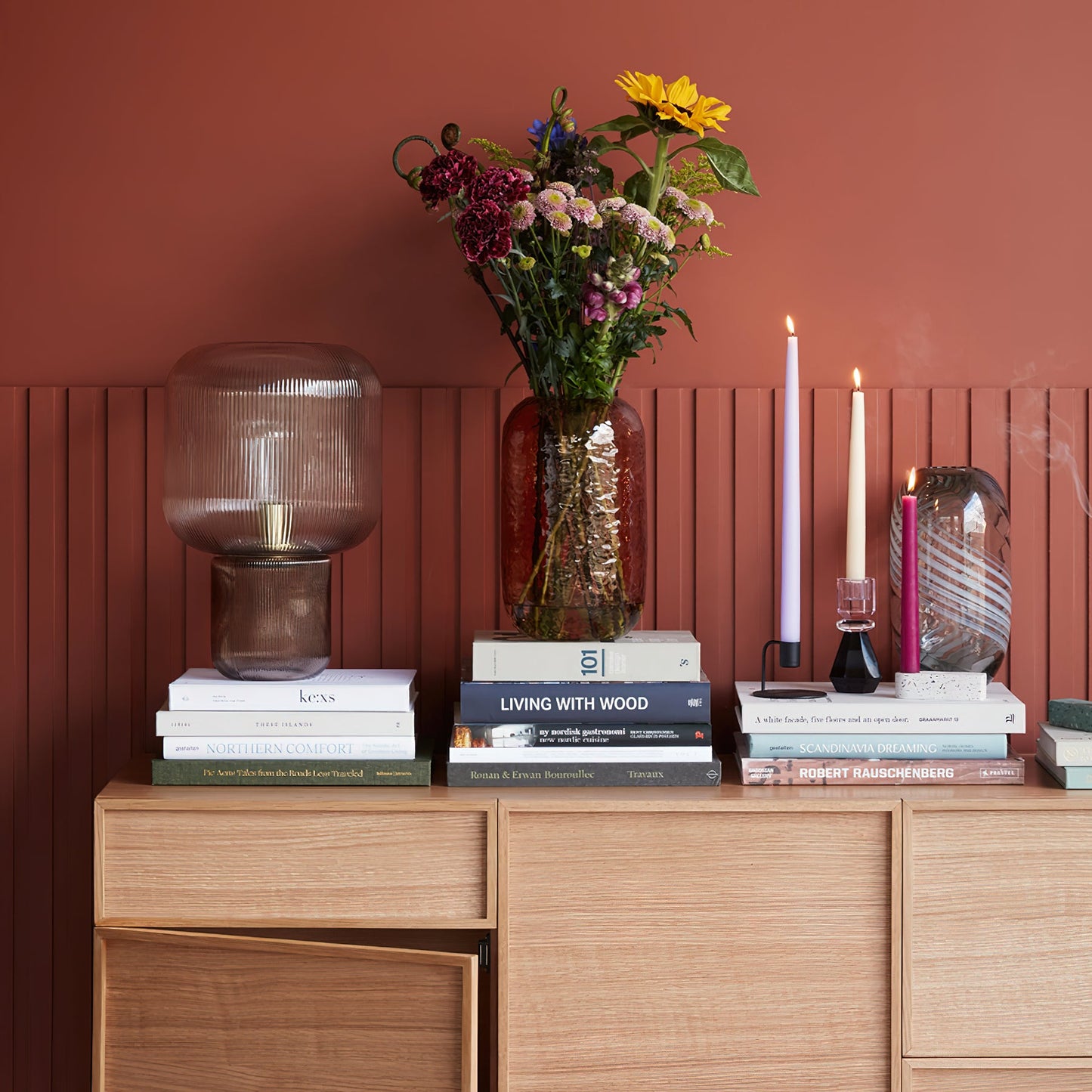 Paul Neuhaus Mashi Table Lamp - Ribbed Mushroom Glass Lamp | Modern Organic Ambient Lighting