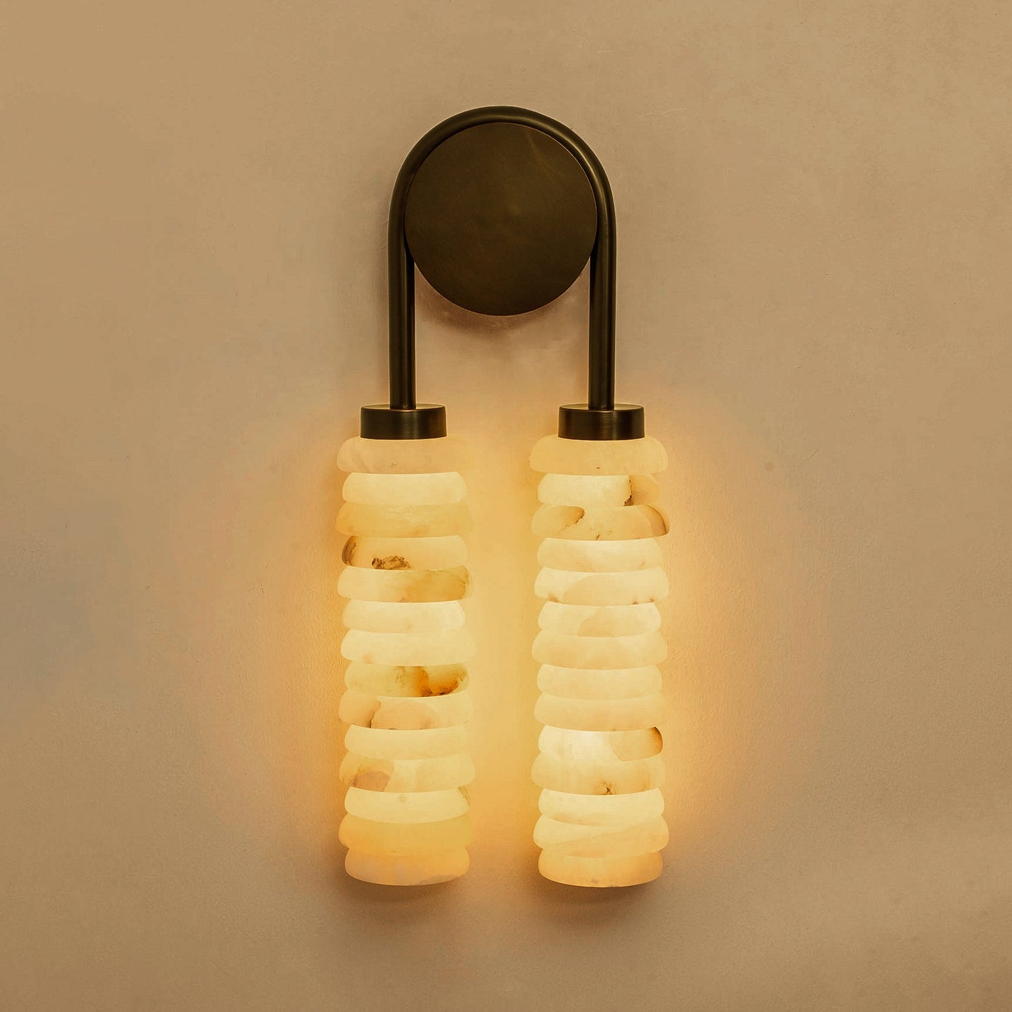Payson Double Alabaster Wall Lamp - Dual Natural Stone & Brass LED Sconce | Luxury Art Deco Lighting