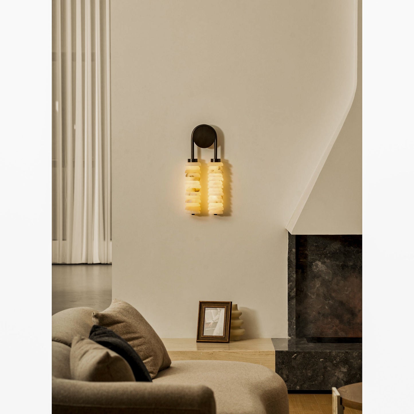 Payson Double Alabaster Wall Lamp - Dual Natural Stone & Brass LED Sconce | Luxury Art Deco Lighting