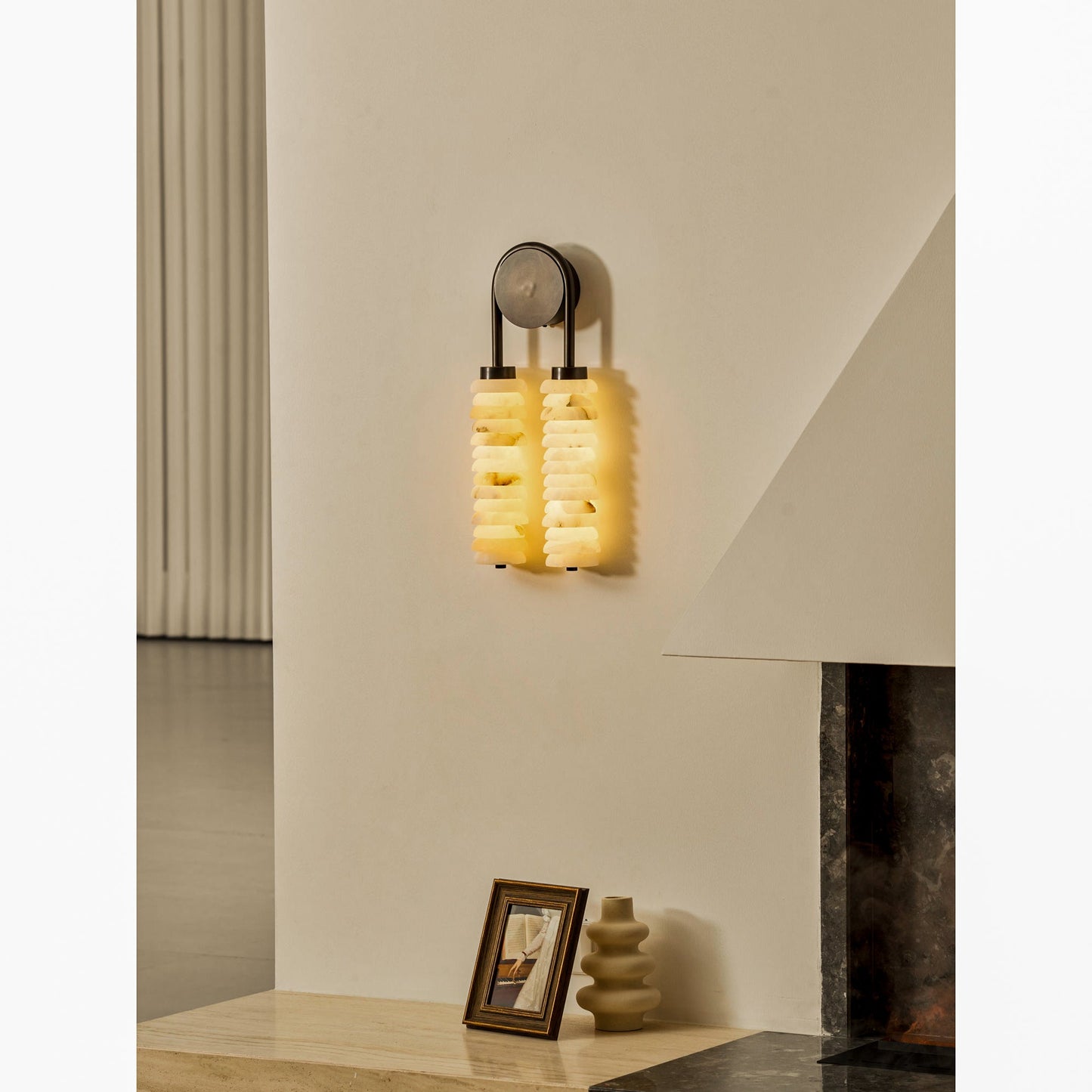 Payson Double Alabaster Wall Lamp - Dual Natural Stone & Brass LED Sconce | Luxury Art Deco Lighting