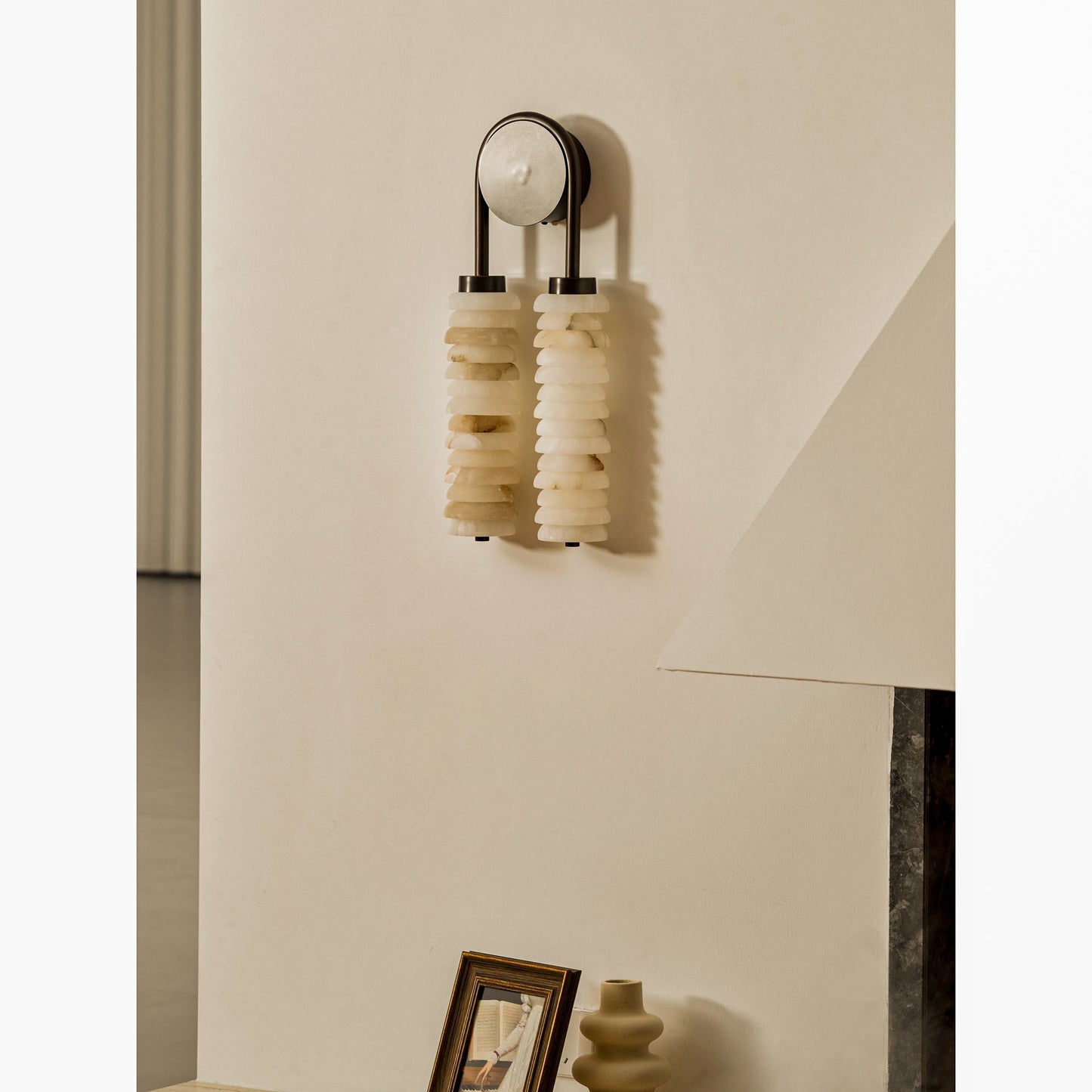 Payson Double Alabaster Wall Lamp - Dual Natural Stone & Brass LED Sconce | Luxury Art Deco Lighting