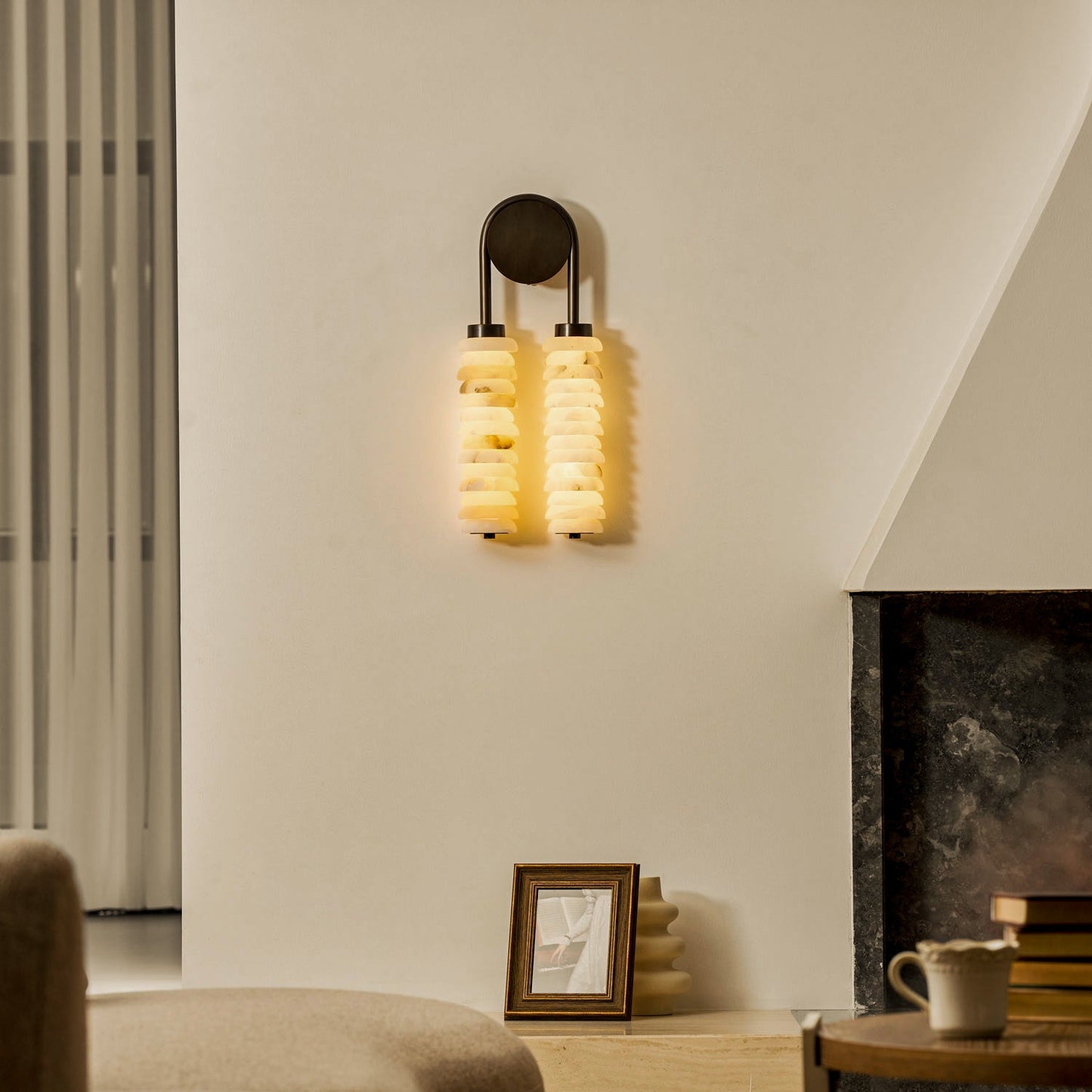 Payson Double Alabaster Wall Lamp - Dual Natural Stone & Brass LED Sconce | Luxury Art Deco Lighting